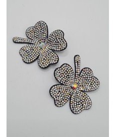 ADORNO FLOR TREBOL  BRILLANTES PLATA (2 UNIDADES)