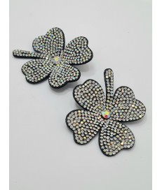 ADORNO FLOR TREBOL  BRILLANTES PLATA (2 UNIDADES)