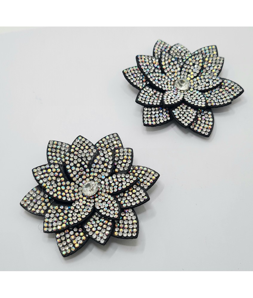 ADORNO FLOR LOTO BRILLANTES PLATA (2 UNIDADES)