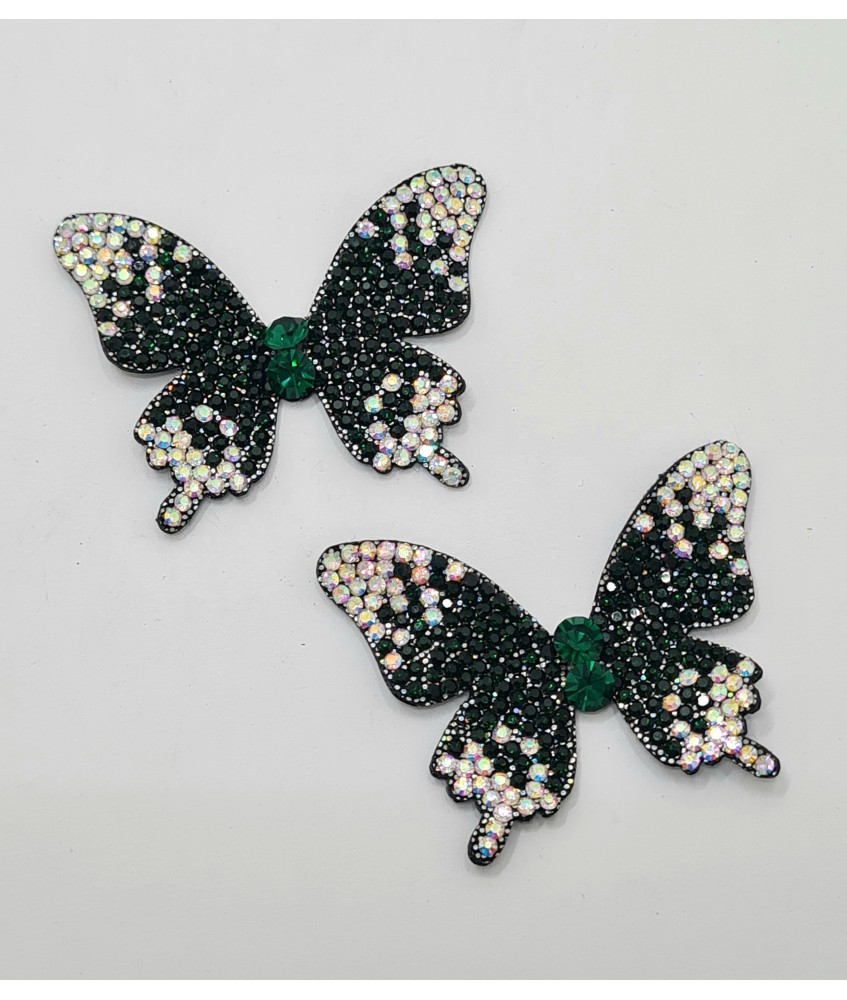 ADORNO MARIPOSA BRILLANTE PLATA VERDE (2 UNIDADES)