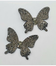 ADORNO MARIPOSA BRILLANTE NEGRO PLATA   (2 UNIDADES)