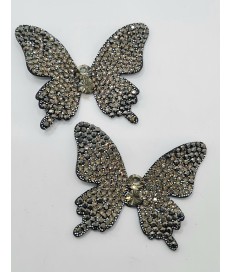 ADORNO MARIPOSA BRILLANTE NEGRO PLATA   (2 UNIDADES)