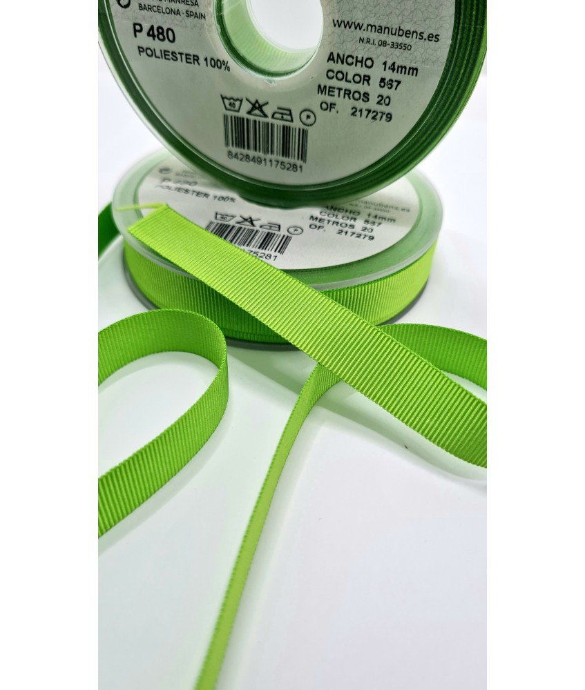 CINTA FALLA GROSS GRAIN 14MM VERDE RANA ( 20 METROS )