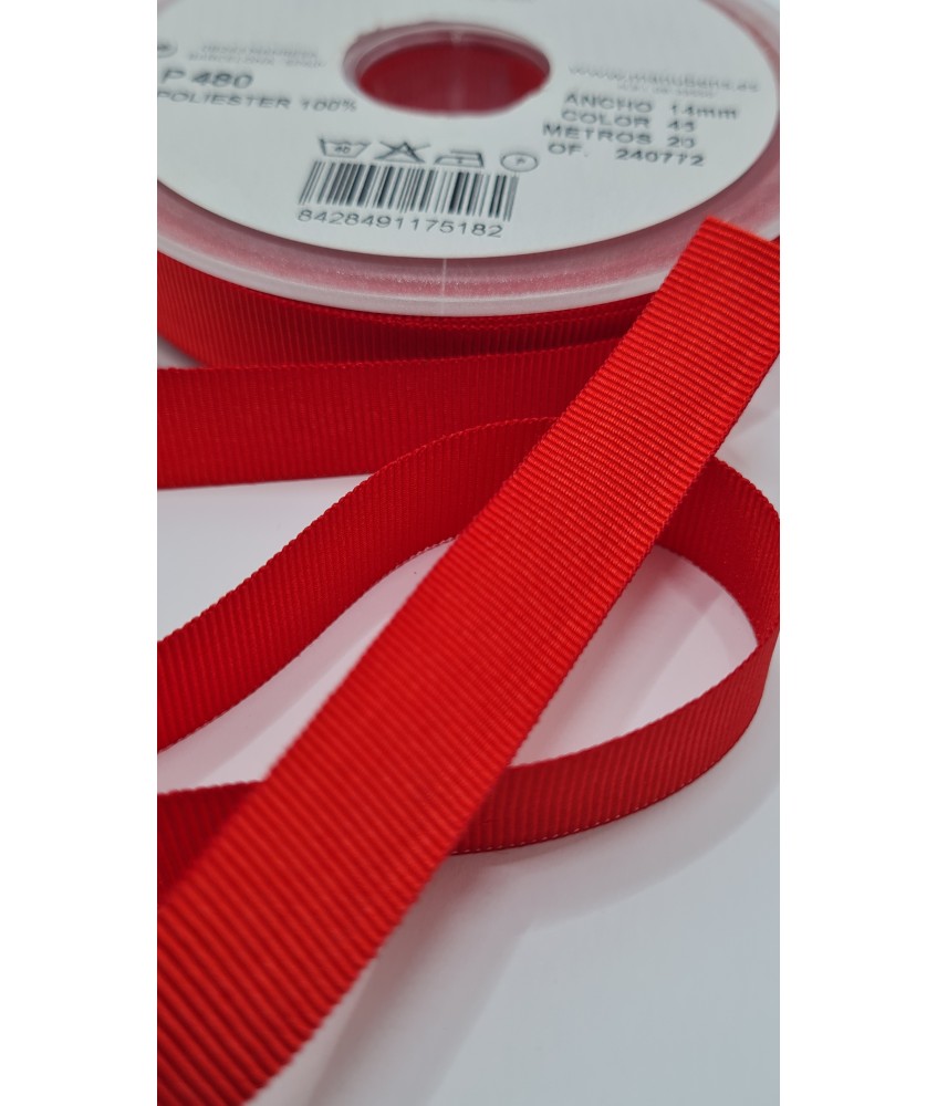 CINTA FALLA GROSS GRAIN 14MM ROJO SANGRE ( 20 METROS )