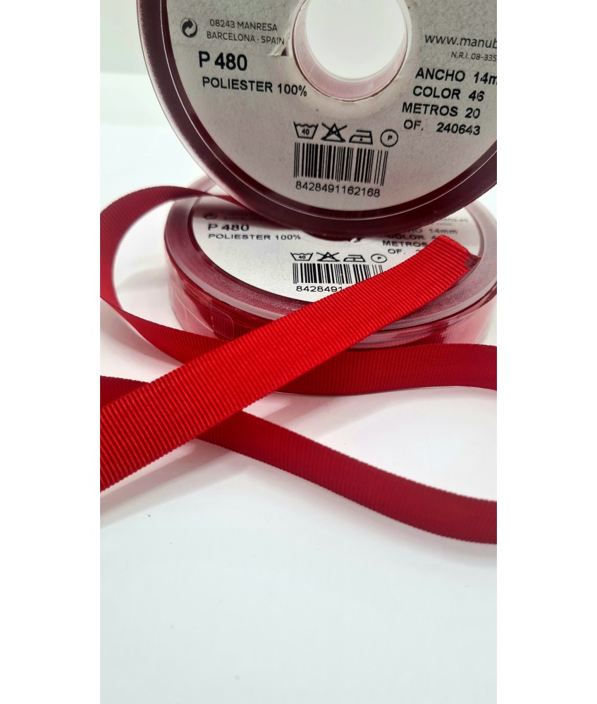 CINTA FALLA GROSS GRAIN 14MM ROJO VINO  ( 20 METROS )