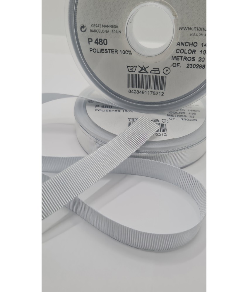 CINTA FALLA GROSS GRAIN 14MM GRIS CLARO ( 20 METROS )