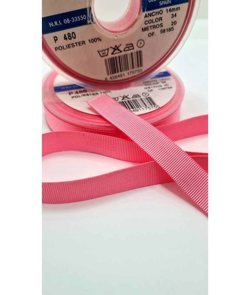 CINTA FALLA GROSS GRAIN 14MM ROSA ( 20 METROS )