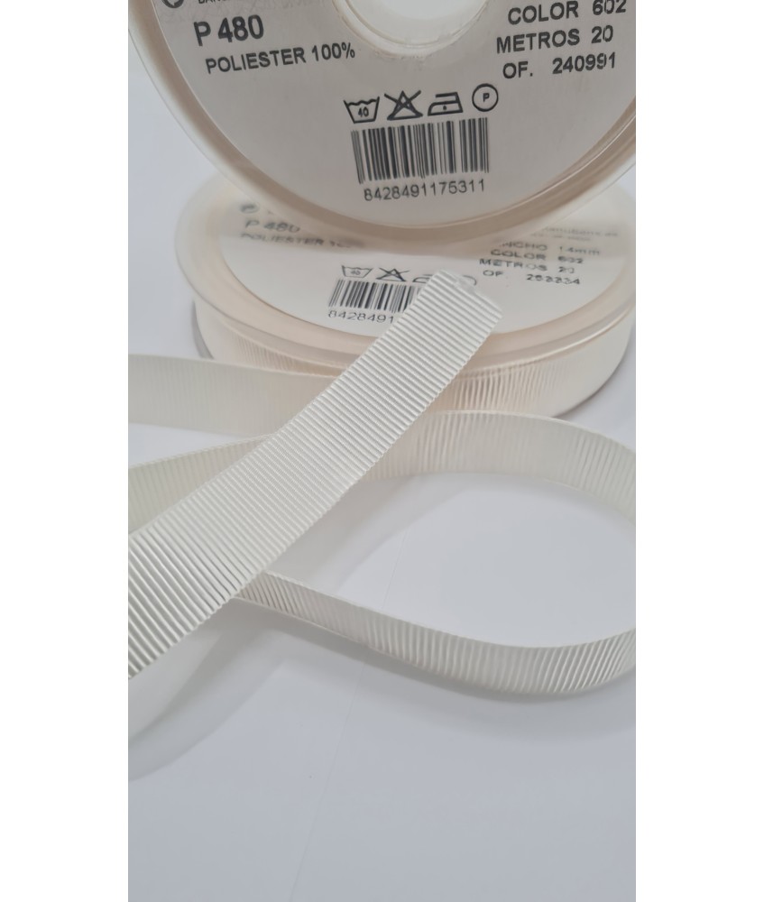 CINTA FALLA GROSS GRAIN 14MM BEIGE CRUDO ( 20 METROS )