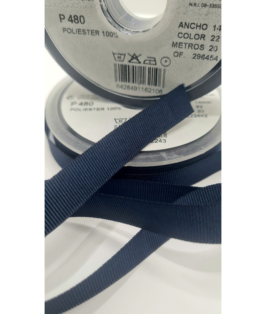 CINTA FALLA GROSS GRAIN 14MM MARINO ( 20 METROS )