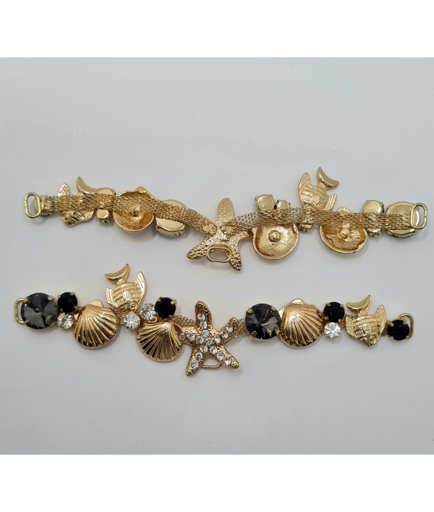 ADORNO STRASS ALARGADO MARINO PECES ESTRELLA MAR ORO / NEGRO (2 UNIDADES)