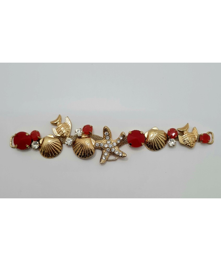 ADORNO STRASS ALARGADO MARINO PECES ESTRELLA MAR ORO / ROSADO (2 UNIDADES)