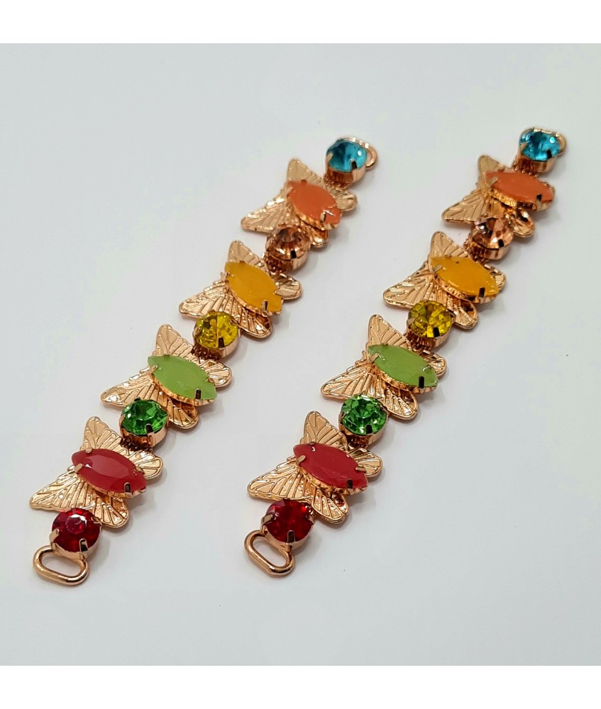 ADORNO PEDRERIA MARIPOSAS ORO / MULTICOLOR  (2 UNIDADES)