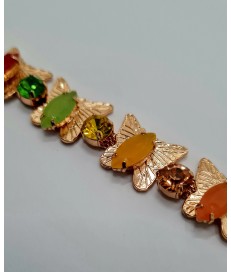 ADORNO PEDRERIA MARIPOSAS ORO / MULTICOLOR  (2 UNIDADES)