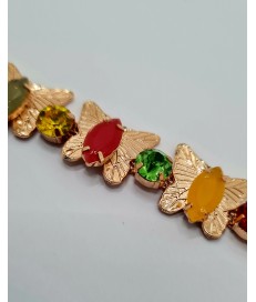 ADORNO PEDRERIA MARIPOSAS ORO / MULTICOLOR  (2 UNIDADES)