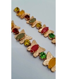 ADORNO PEDRERIA MARIPOSAS ORO / MULTICOLOR  (2 UNIDADES)