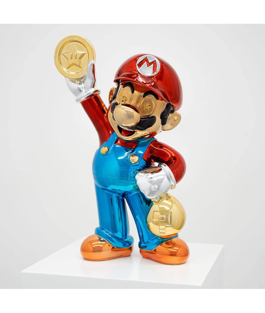 FIGURA RESINA CROMADA POP ART MARIO BROS 40CM