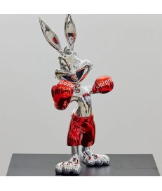FIGURA BUGS BUNNY RESINA CROMADA POP ART 55CM