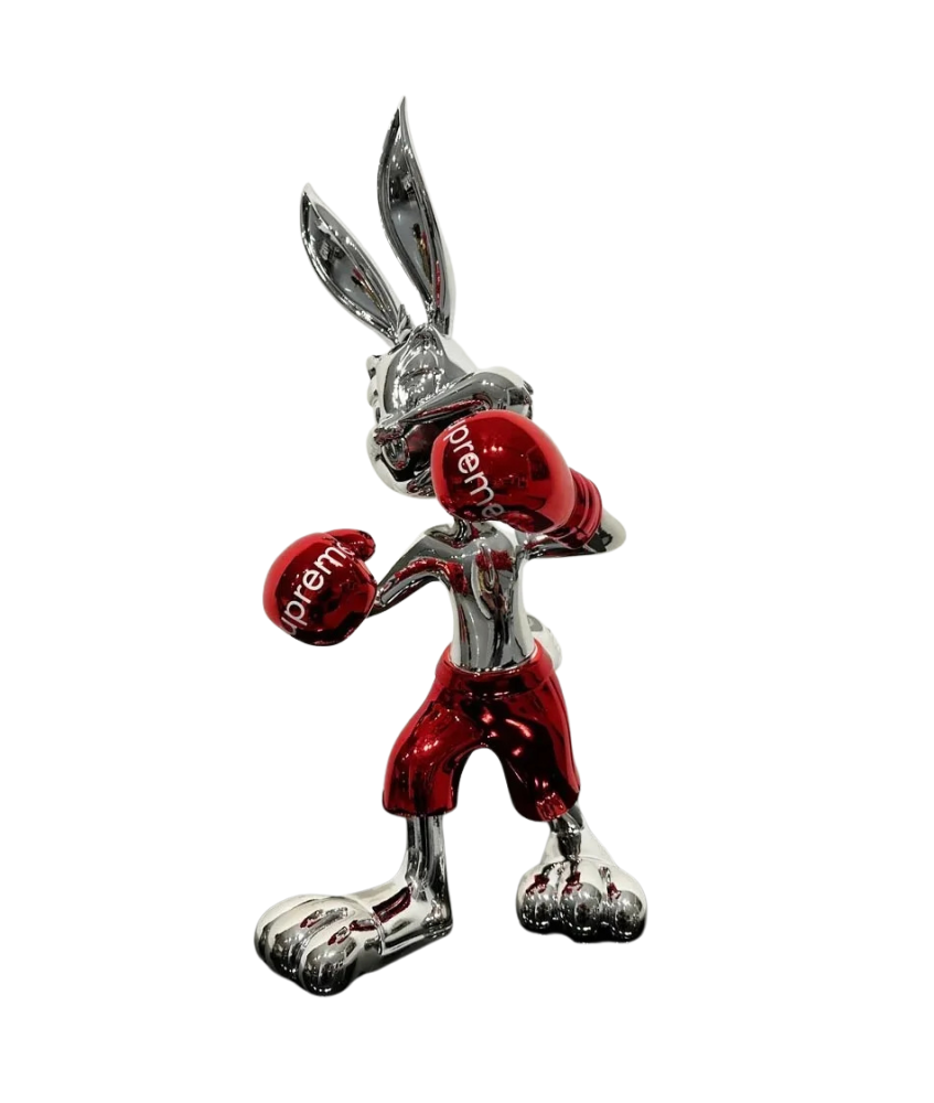 FIGURA BUGS BUNNY RESINA CROMADA POP ART 55CM