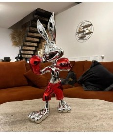 FIGURA BUGS BUNNY RESINA CROMADA POP ART 55CM