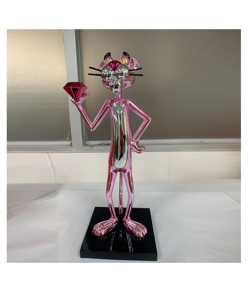 ESTATUA POP ART PANTERA ROSA CROMADA 40CM