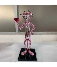 ESTATUA POP ART PANTERA ROSA CROMADA 40CM